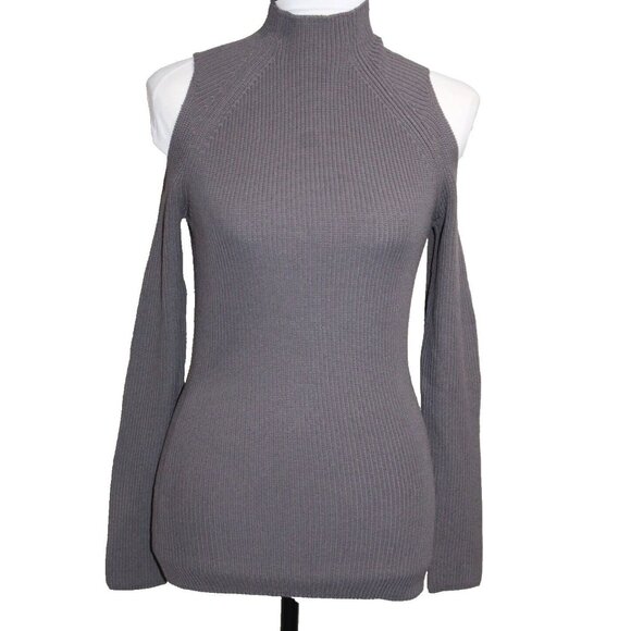 Wilfred Aritzia Chunky Knit Sweater Mock Neck Shoulder Cut Out Gray Medium - Picture 1 of 5
